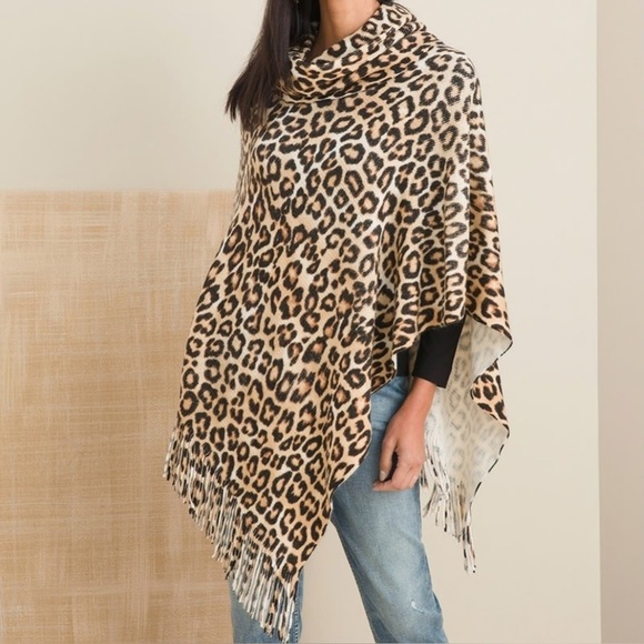 Chico's Animal Print Knit Poncho in Multi, Size OS - Picture 1 of 7